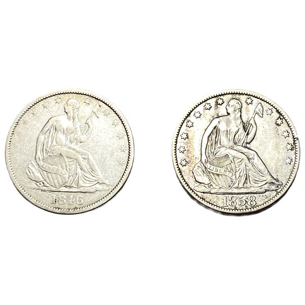 [2 Coins] 1846-1858 Seated Liberty Half Dollar
