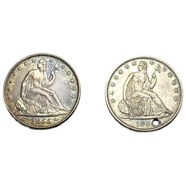 [2 Coins] 1855-186? Seated Liberty Half Dollar