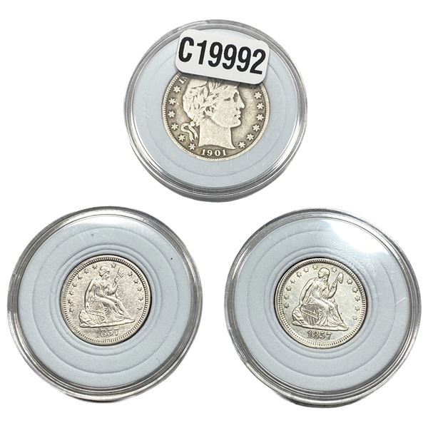 [3 Coins] 1857-1901 Barber 50C & Seated Lib. 25C