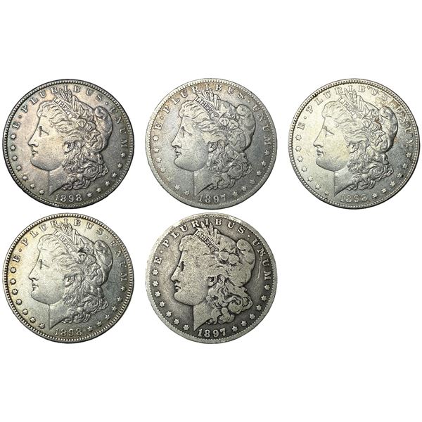 [5 Coins] 1897-1898 Morgan Silver Dollar