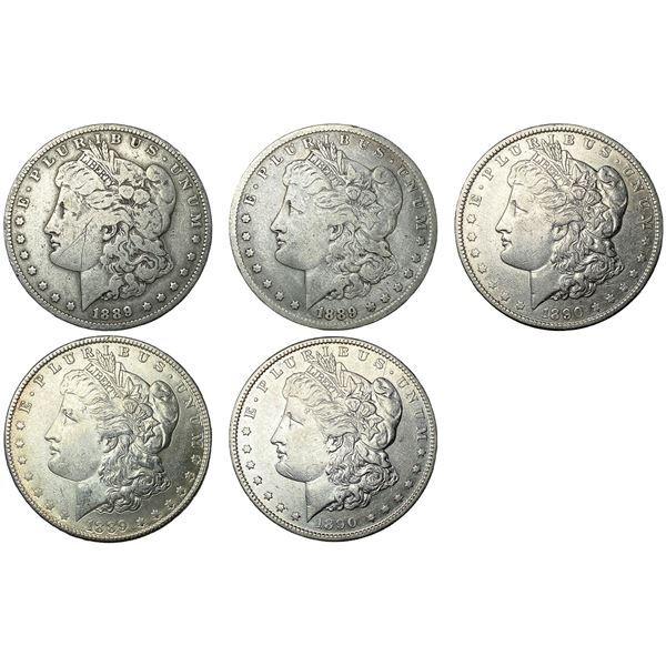 [5 Coins] 1889-1890 Morgan Silver Dollar