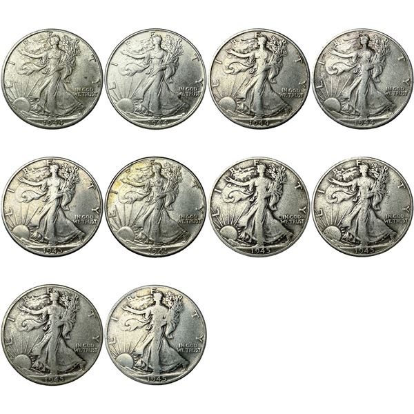 [10 Coins] 1941-1945 Walking Liberty Half Dollar