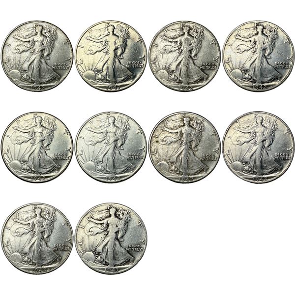 [10 Coins] 1941-1947 Walking Liberty Half Dollar