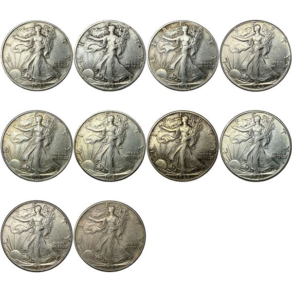 [10 Coins] 1941-1946 Walking Liberty Half Dollar