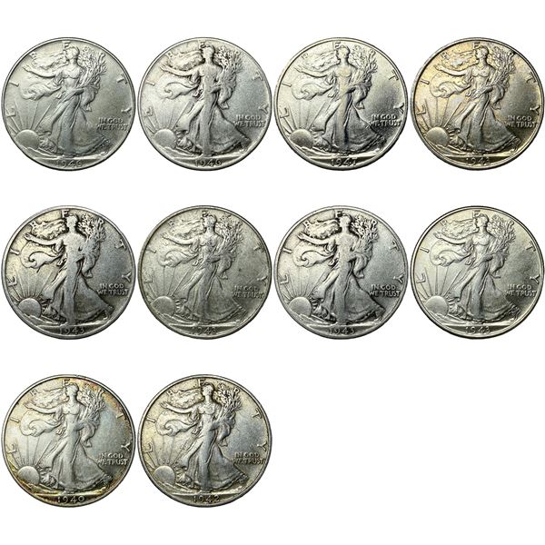 [10 Coins] 1940-1947 Walking Liberty Half Dollar