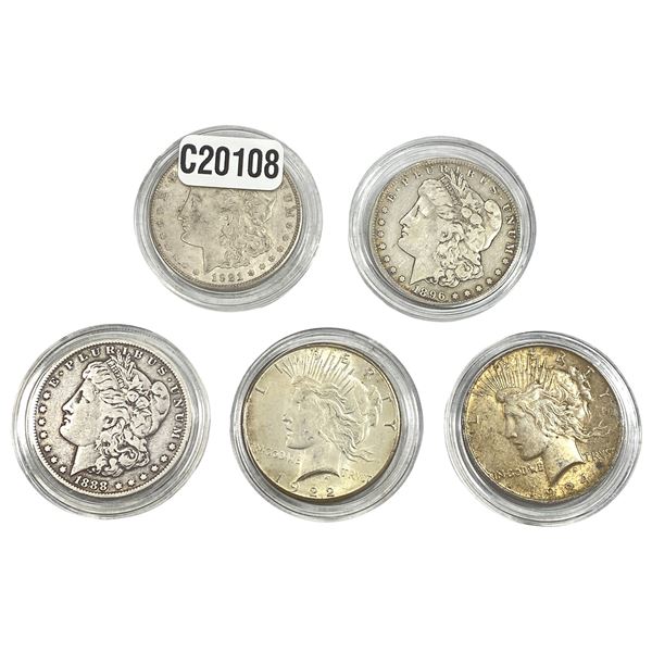 [5 Coins] 1888-1924 Morgan & Peace $1s Silver