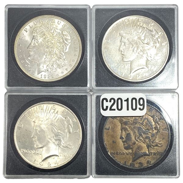 [4 Coins} 1921-1927 Morgan & Peace $1s Silver