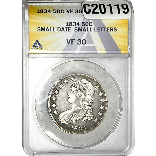 1834 Capped Bust Half Dollar ANACS VF30