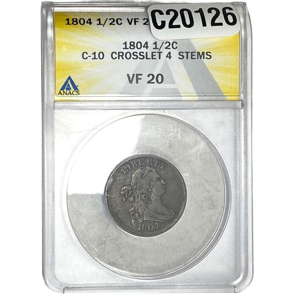 1804 Draped Bust Half Cent ANACS VF30