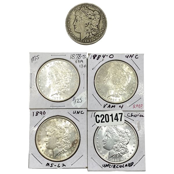 [5 Coins] 1878-1302 Morgan Silver Dollar