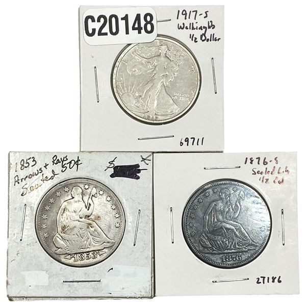 [3 Coins] 1853-1917 Walking Lib. & Seated Libs 50C