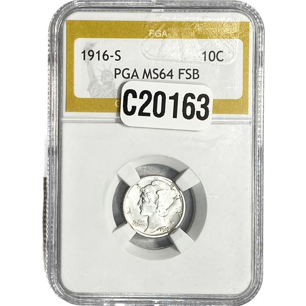 1916-S Mercury Silver Dime PGA MS64 FSB