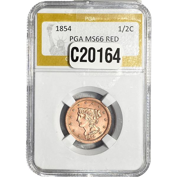 1854 Braided Hair Half Cent PGA MS66 Red