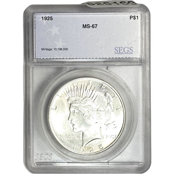 1925 Silver Peace Dollar SEGS MS67