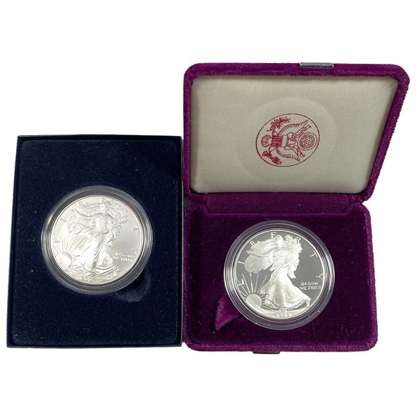 [2 Coins] 1992-2007 1 oz Silver Eagle & Proof Coins