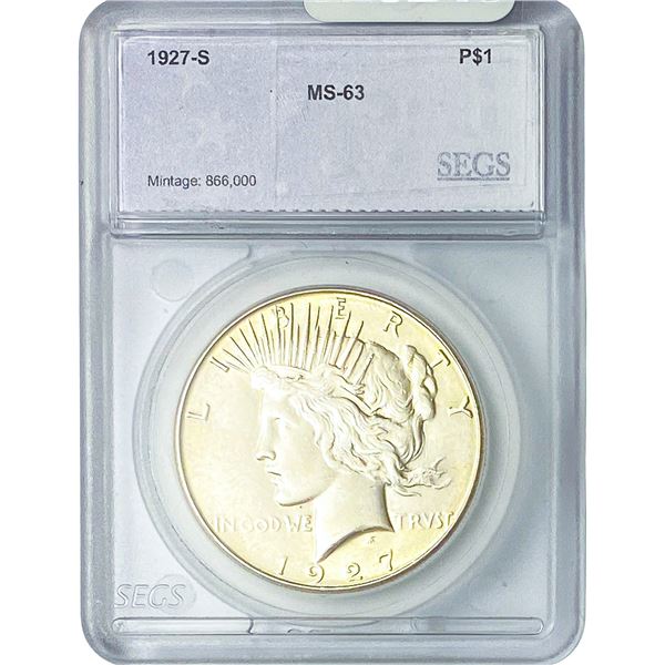 1927-S Silver Peace Dollar SEGS MS63