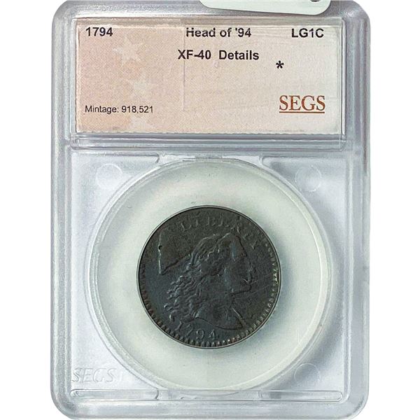 1794 Large Cent Head of 1794 SEGS XF40 Details