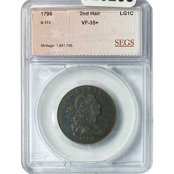 1798 Large Cent 2nd Hair SEGS VF35+