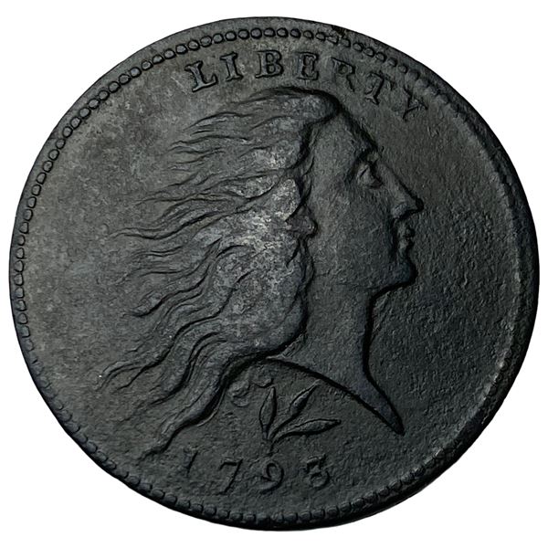 1793 Flowing Hair Large Cent Wreath Lettered Edge