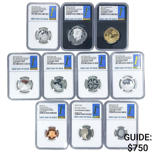 [10 Coins] 2019-S 1C-$1 10-Coin Sliver Proof Set NGC PF70 Ultra Cameo
