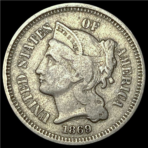 1869 Nickel Three-Cent Piece NEARLY UNCIRCULATED