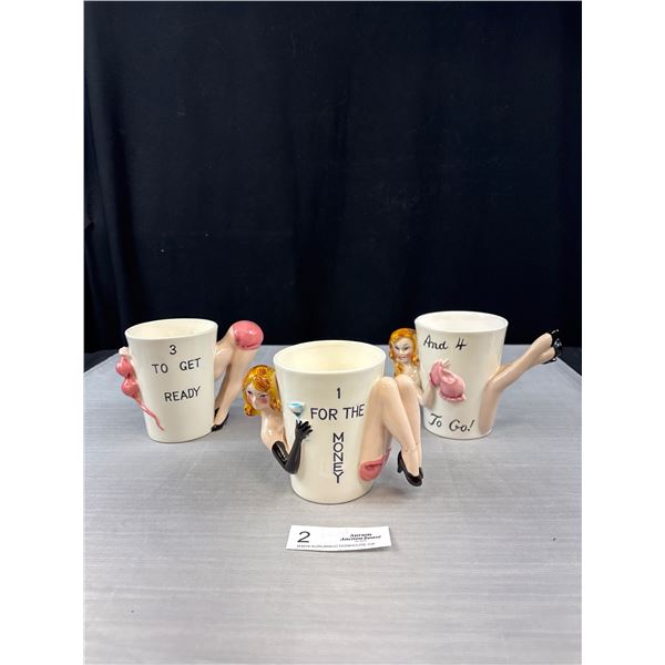 3 1960's Girly Tea Cups 1 with Crack in Feet