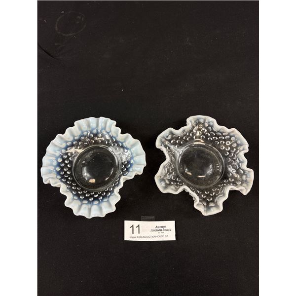 2 Vintage Fenton French Opalescent Hobnail Ruffled Edge Bon Bon Dishes