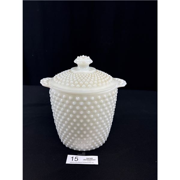 Vintage Anchor Hawking Hobnail Milk Glass Lidded Jar 9" Tall