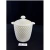 Image 1 : Vintage Anchor Hawking Hobnail Milk Glass Lidded Jar 9" Tall