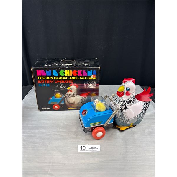 Hen and Chickens Clucks and Lays Eggs Battery Operated Toy in Original Box