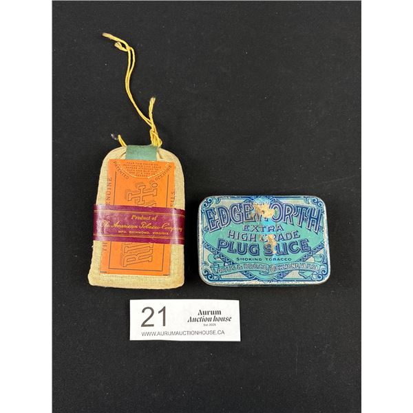 2 Vintage Tobacco Items Edgeworth Tin and Full Durham Tobacco Pouch