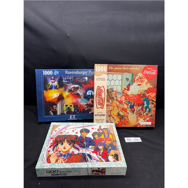 Lot of 3 Boxed Puzzles E.T. Coca-Cola, Anime
