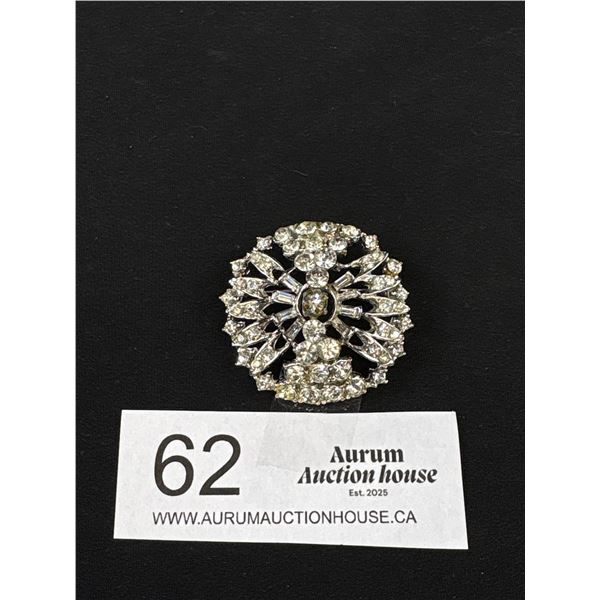 Vintage Rhinestone Starburst Silver Tone Brooch