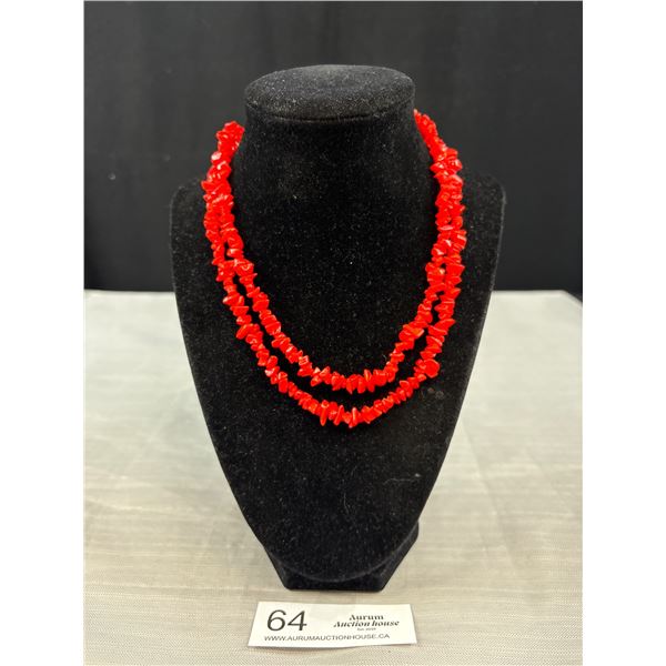 Vintage Red Coral Natural Stones Handmade Necklace 34" Long