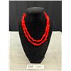 Image 1 : Vintage Red Coral Natural Stones Handmade Necklace 34" Long