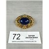 Image 1 : Vintage Gold Tone Brooch w/ Navy Blue and White Flecked Coloured Gemstone