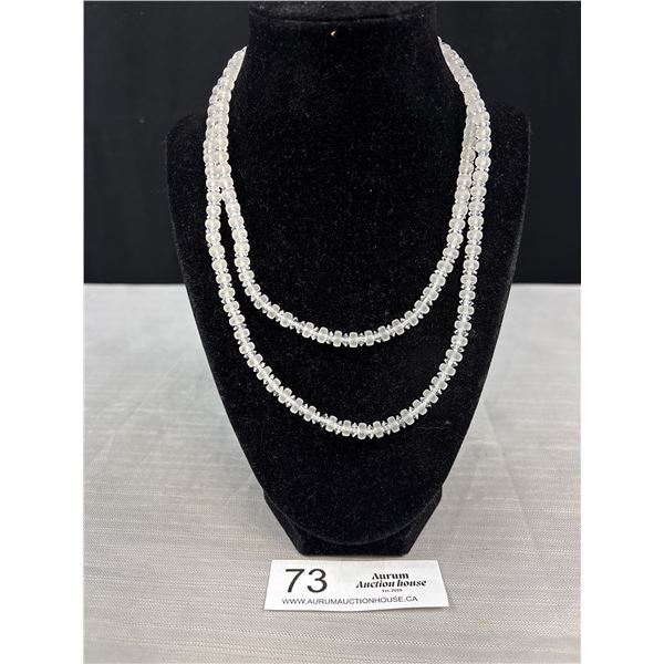 Vintage Semi Precious Stone Necklace Faceted Rock Crystal Bead w/ Silver-tone Fishhook Filigree Clas