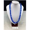 Image 1 : Vintage Sparkling Blue - Glass Bead Necklace w/ Silvertone Fishhook Filigree Clasp