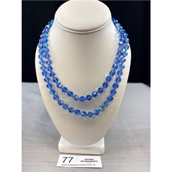 Vintage Blue Aurora Borealis Glass Bead 36" Long Necklace