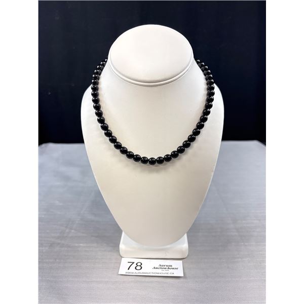 Vintage Black Glass Bead Necklace 18" Long