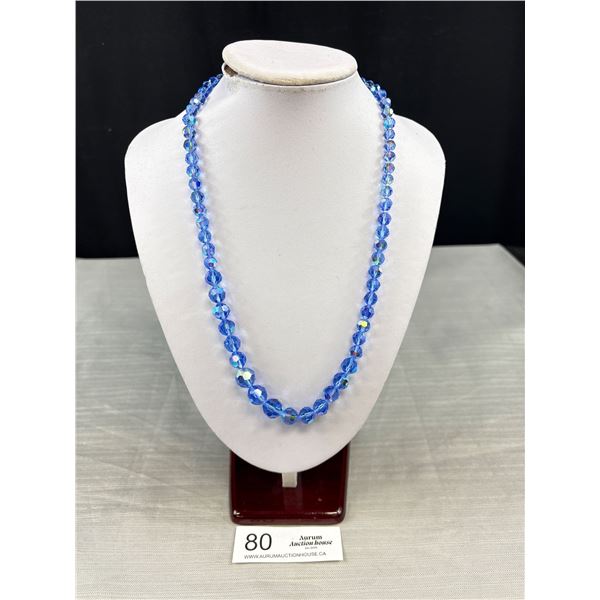 Vintage Blue Sky Aurora Borealis Glass Bead Necklace 23" Long
