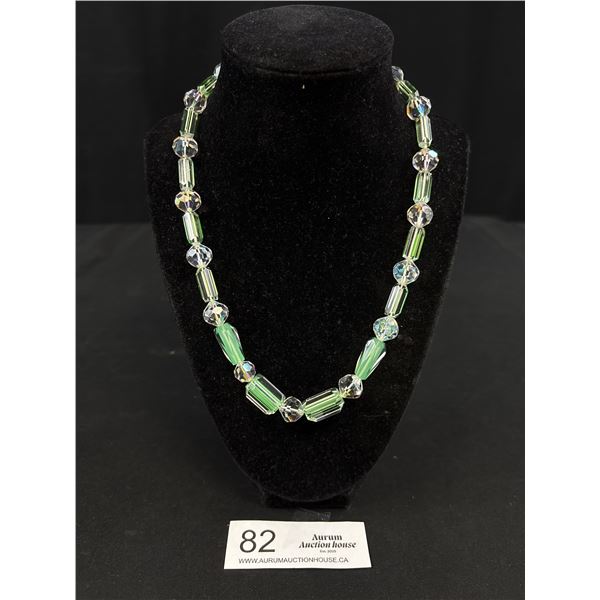 Vintage Uranium and Aurora Borealis Bead Necklace 18" Long