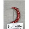 Image 2 : Antique Victorian Crecesent Moon Ruby Red Stones Brooch on a Silvertone Metal Backing