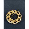 Image 3 : 1960s-70s Vintage Blue Rhinestone Curb LMK Circle Brooch Textured Gold Tone