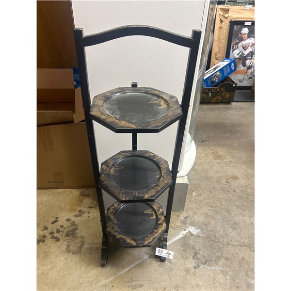 Early 20th Century Hand Painted 3 Tier Folding Wood Serving/Display Stand