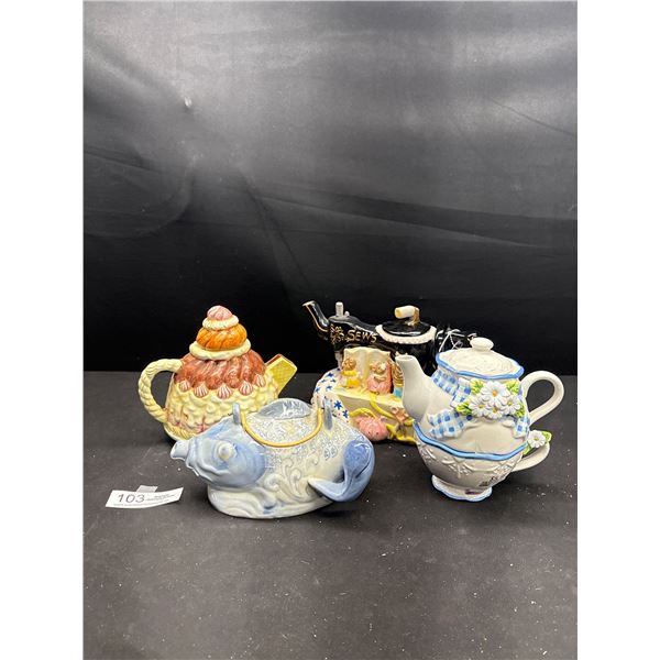 Lot of 4 Vintage Collectible Tea Pot 1 Looks Like a Sewing Machine