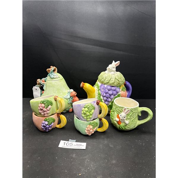 2 Vintage Teapots + Mugs Fruit and Vegetable Related