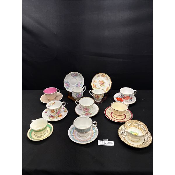 Lot of 10 Vintage Bone China Teacups and Saucers