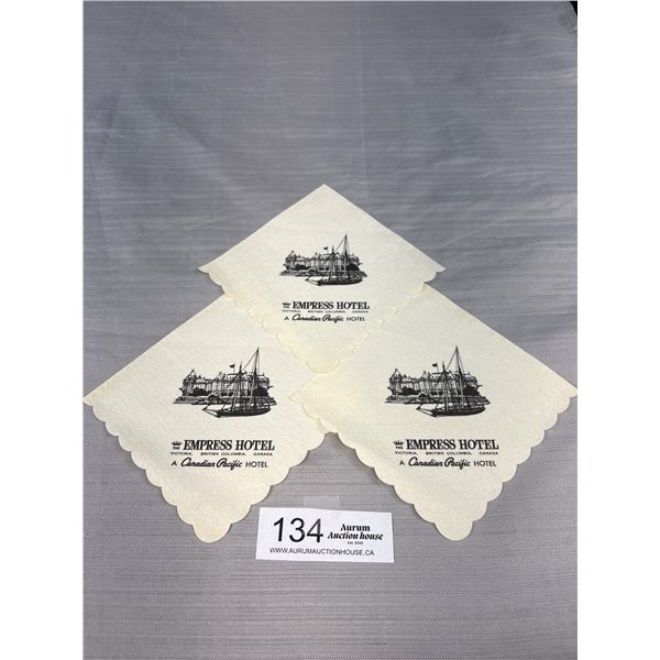3 Vintaeg Empress Hotel (Canadian Pacific) Knapkins