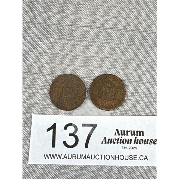 2 U.S. Indian Head 1 Cent Cois 1865 + 1903 Decent Condition